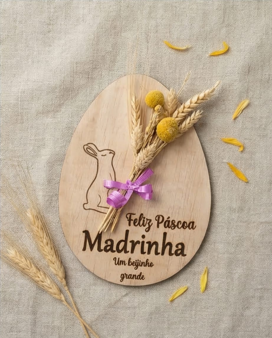 Placa Personalizada em Madeira com Flores Secas