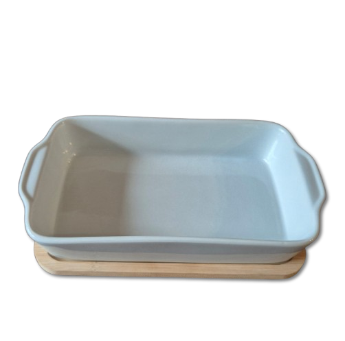 Bandeja de Bambu Personalizável com Travessa de Cerâmica