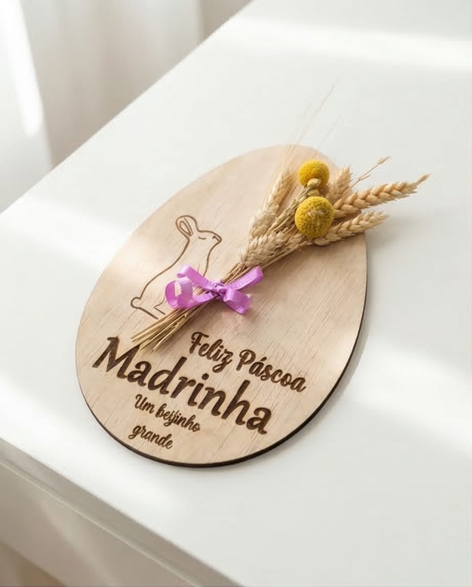 Placa Personalizada em Madeira com Flores Secas