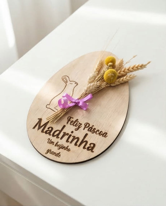 Placa Personalizada em Madeira com Flores Secas