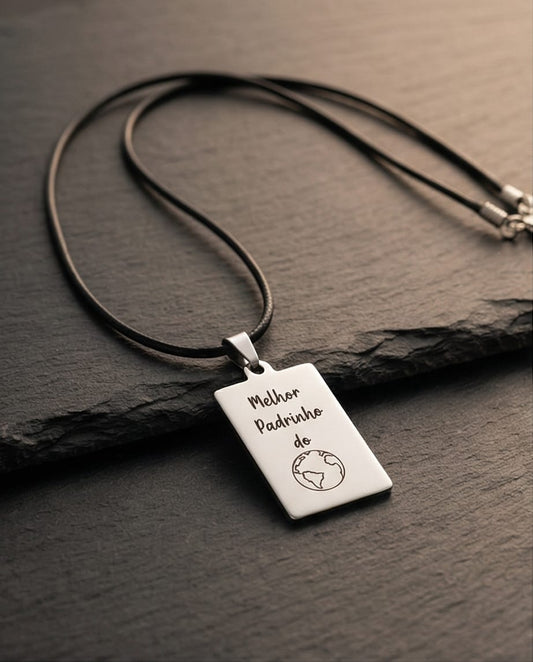 Colar Personalizado - Placa Gravada em Aço com Cordão