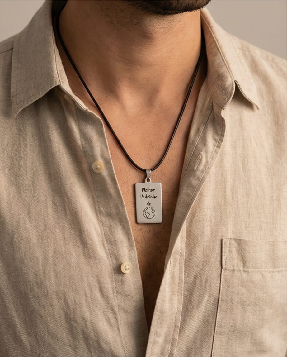 Colar Personalizado - Placa Gravada em Aço com Cordão